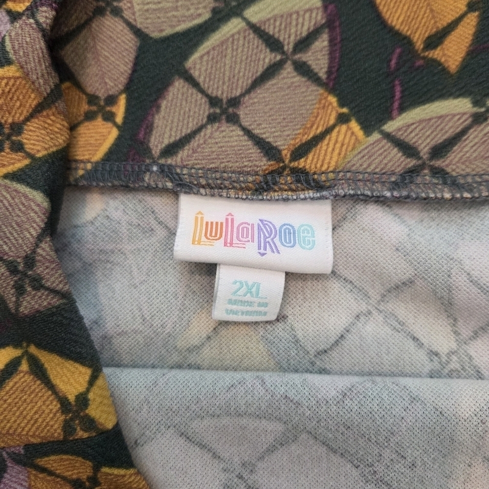 LuLaRoe Cassie Pencil Skirt 2XL Geometric Circle Print Green Gold Purple - Picture 2 of 7